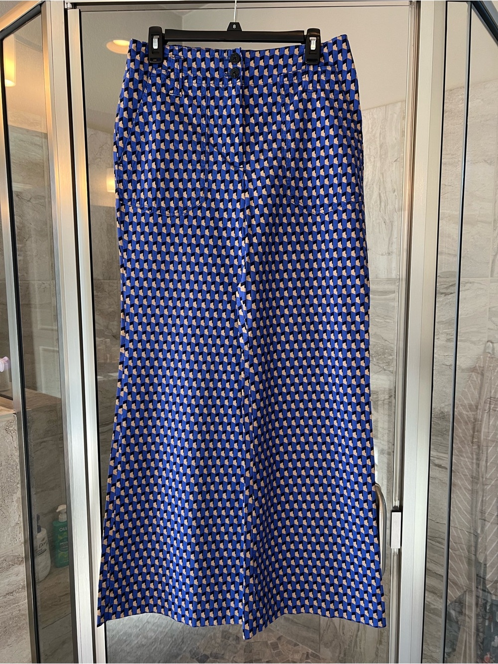 Anthropologie MaeveBlue and Black Geometric Wide Leg Pants Size US 10
